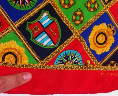 Echo Nautical Star Compass Shield Red Green Scarf Wrap Ship Vibrant 11 x 58" - Picture 5 of 5