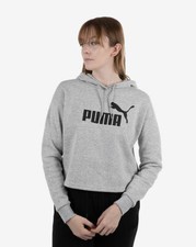 Puma Essentials Logo Cropped Hoodie Pullover Sweater Gray Women's Size SMALL