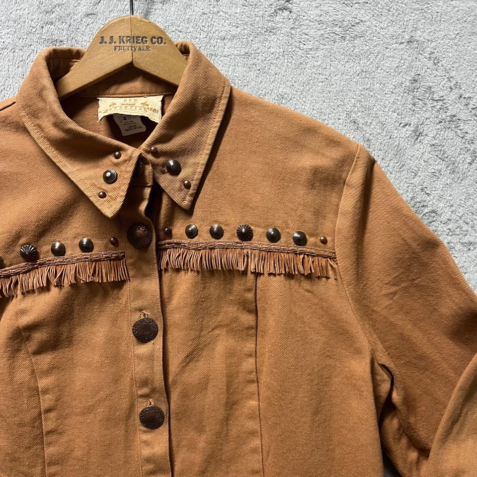 Vintage New Frontier Brand Western Jacket Fringe Bronze Tone Buttons Size Large — 第 2/4 张图片