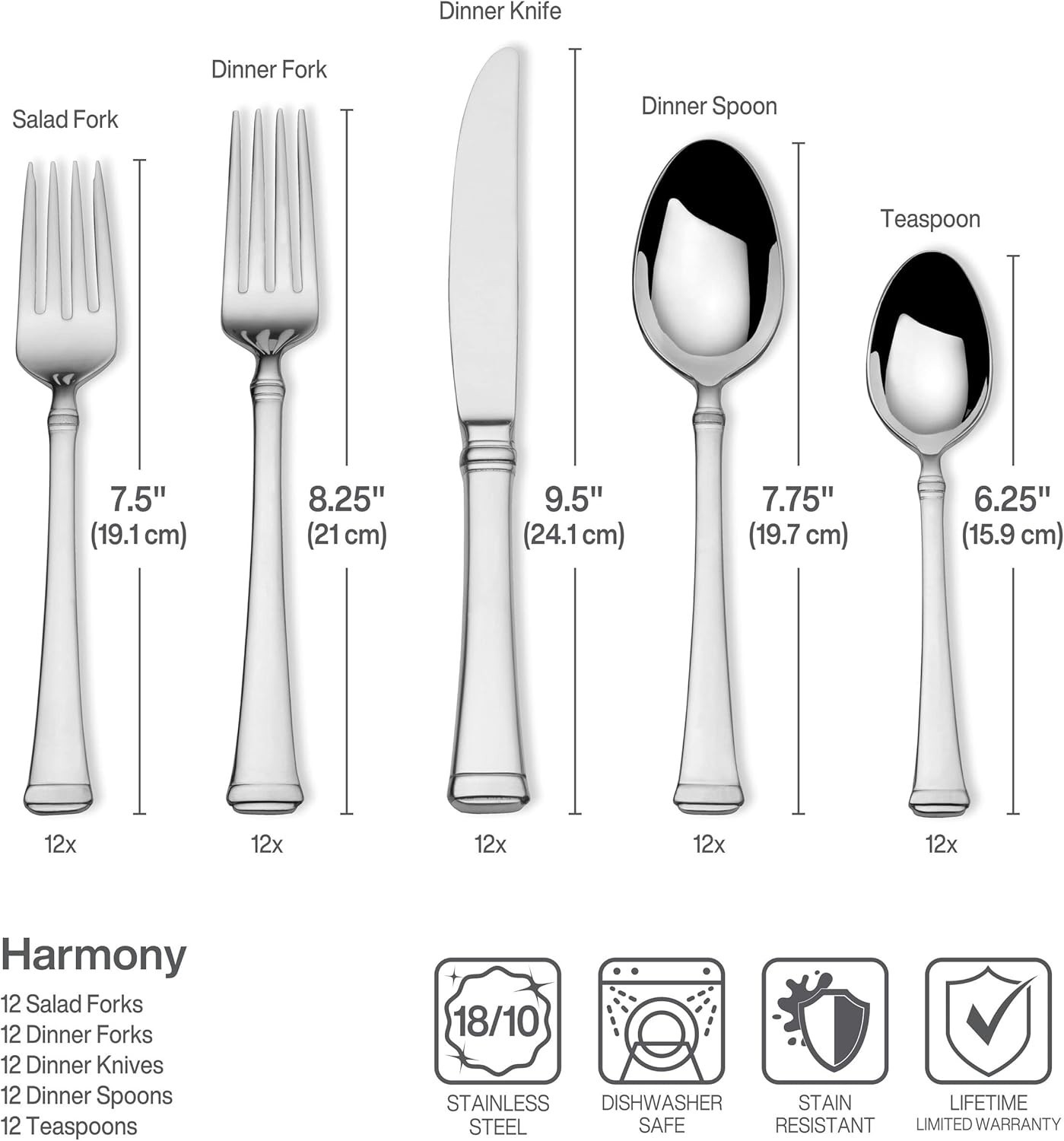 Harmony 65-Piece Stainless Steel Flatware Set for 12 - Elegant Dining Essentials thumbnail 11