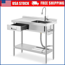 39.4" Stainless Steel Commercial Utility Sink w/ Workbench  Drawer for Kitchen