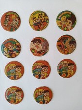 Vintage Menko Cards Milk Bottle Cap Art 11 Pieces Diameter 4 3 cm Rare