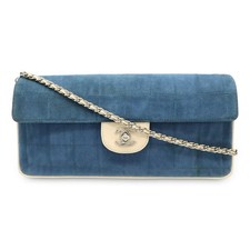 Chanel Choco Bar Canvas Leather Shoulder Bag Women Blue One Size