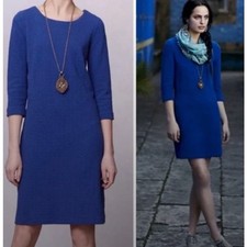Ganni Shift Dress Cobalt Blue Textured Anthropologie Cotton Medium $150 M1