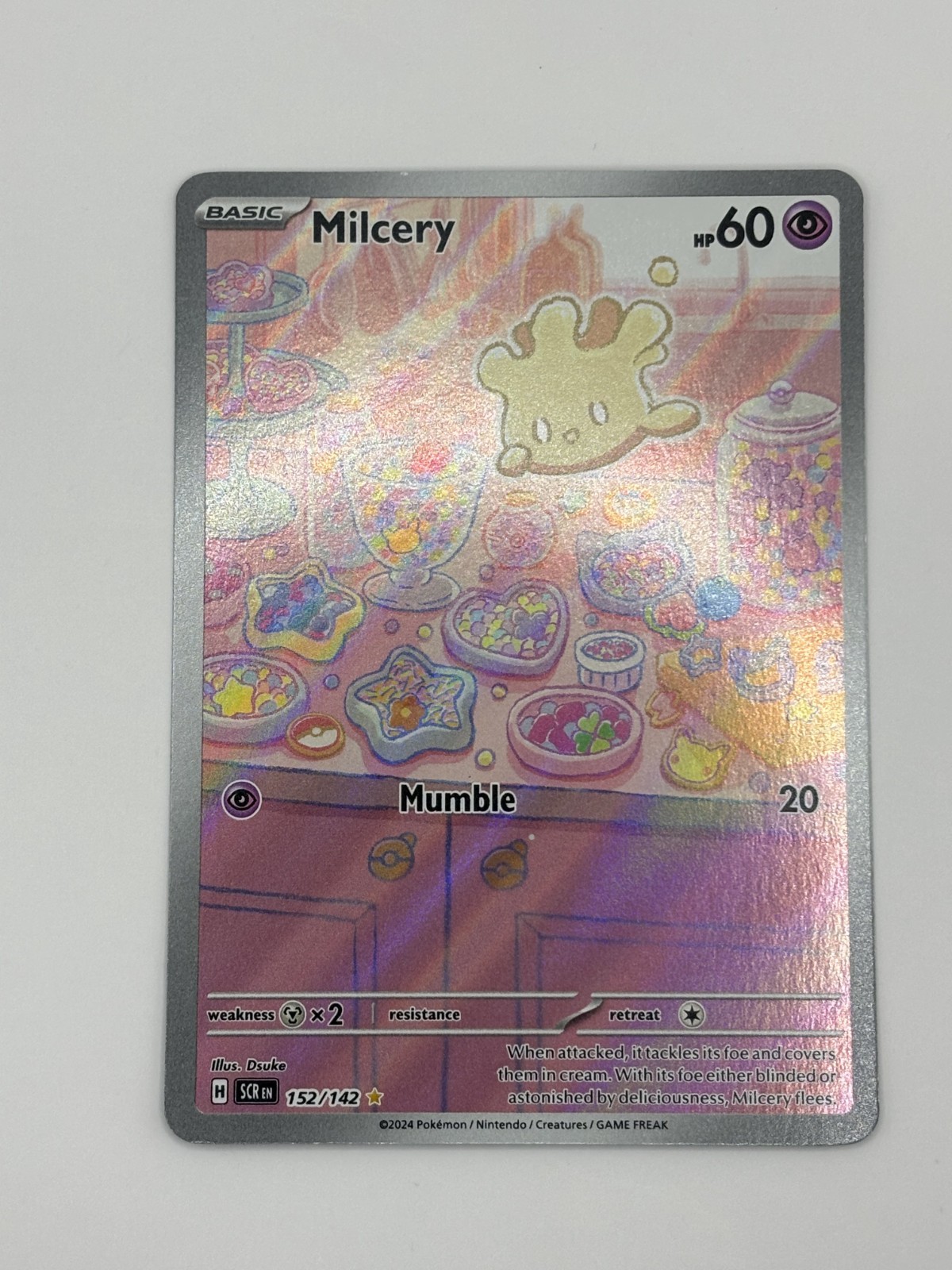 Pokemon Milcery 152/142 Sv07 Stellar Crown Illustration Rare Full Art Holo NM