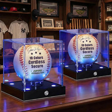 Cordless LED Baseball Display Case, Clear Acrylic Cube Baseball Holder