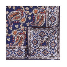 Men's 100 Silk Twill 19th Century Vintage Style Pocket Square Blue Paisley 21"
