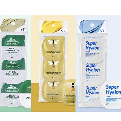 VT Capsule Mask 7.5g x 3 pcs/ Cica, Progloss Gold, Super Hyalon/ KBeauty