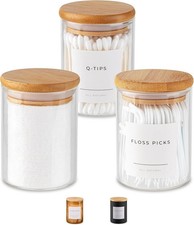Mini Glass Apothecary Jars with Bamboo Lids, Small Bathroom and Kitchen Storage
