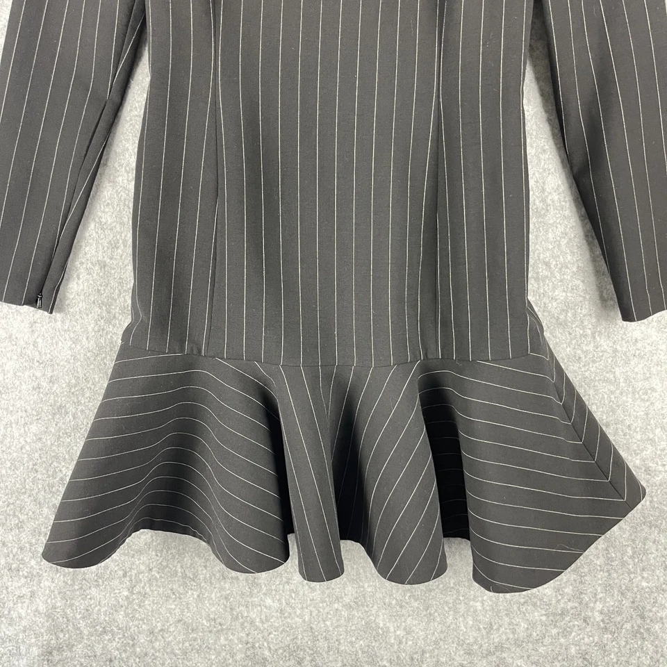 Polo Ralph Lauren Wool Blend Dress Women 8 Black Pinstripe Flounce Ruffle Preppy - Image 3 of 4