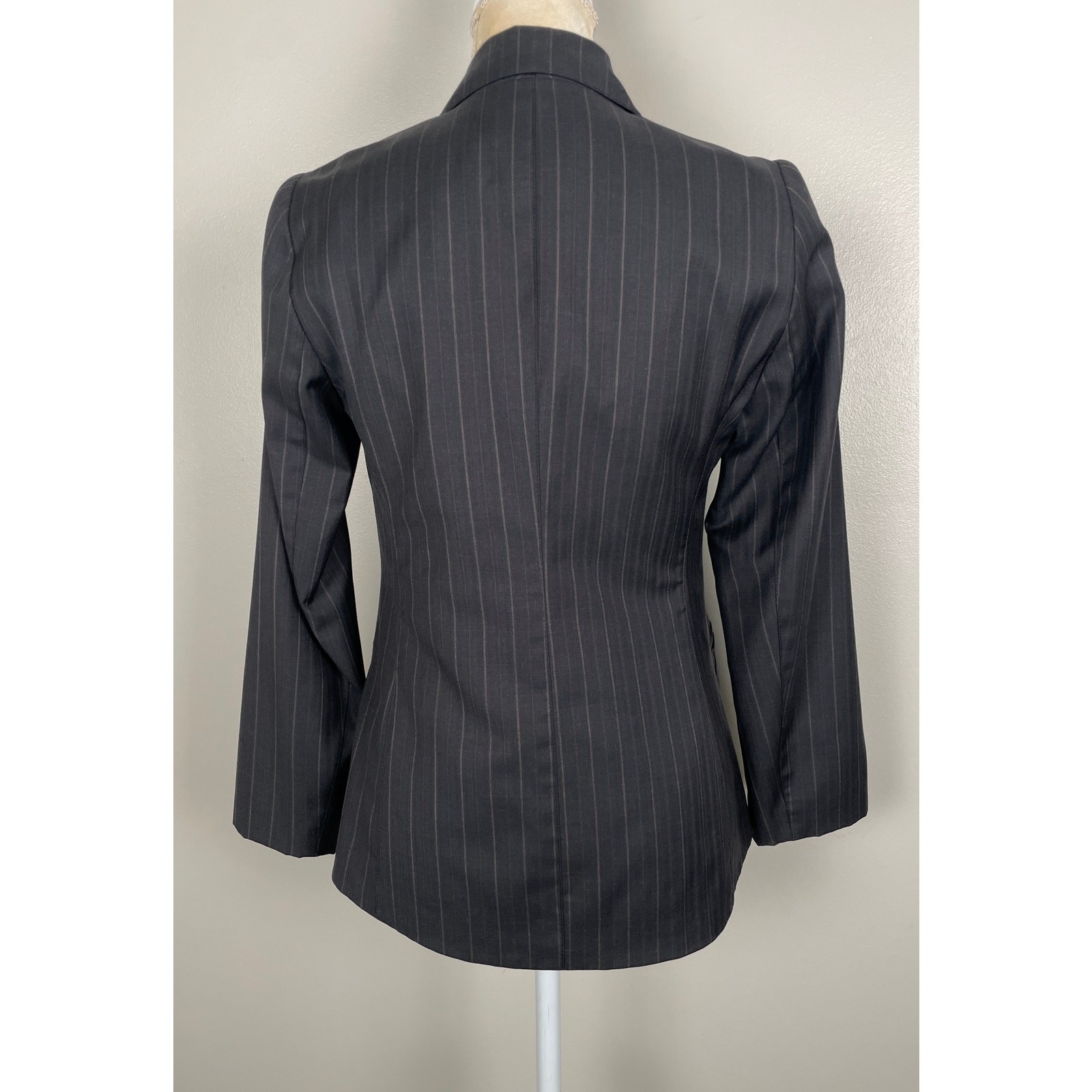 Lafayette 148 Wool Blazer Dark Gray Women’s 4 Petite Pinstripe Detail Office