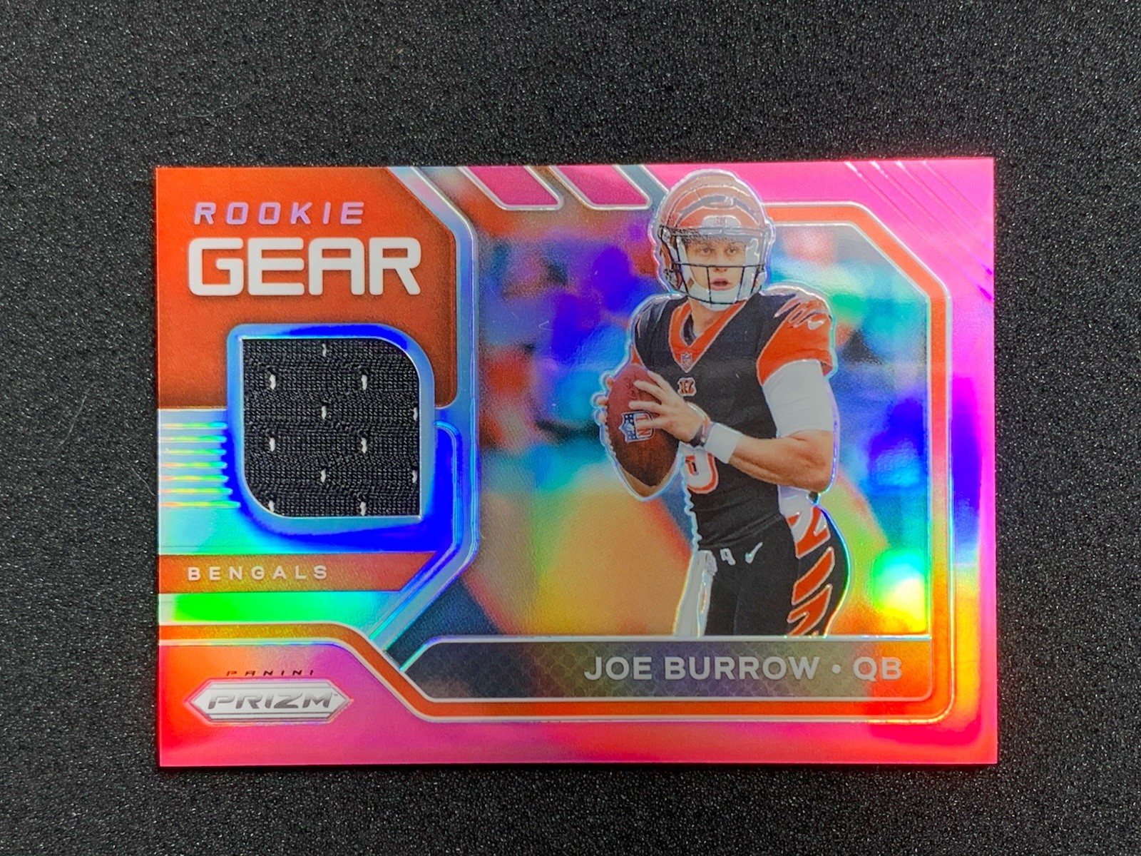 2020-21 Panini Prizm Rookie Gear Pink Prizm Blue Jersey Patch Joe Burrow #1 RC