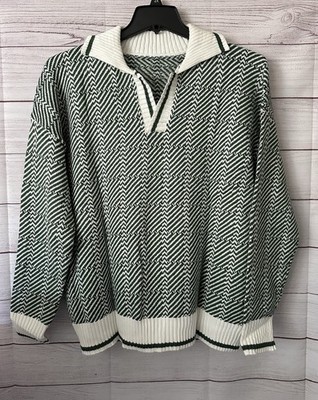 EVAless Brand Womens Size XL Lapel V-Neck Sweater - New In Package - Green