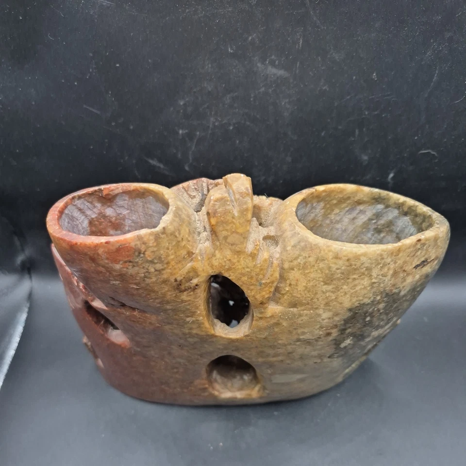 Antigua olla china de triple cepillo tallado en piedra 9 pulgadas de alto 2,13 kg Foto 3 de 4