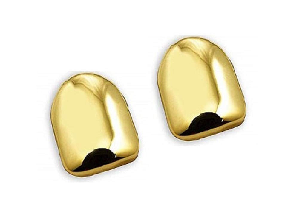 2 Pieces 14K Plated Gold Grillz Hip Hop Top Tooth Single Grill Cap for Teeth Mou