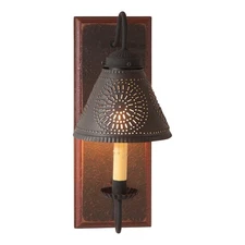 WALL SCONCE WOOD WROUGHT IRON & PUNCHED TIN "CRESTWOOD" LIGHT Espresso Finish