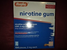 Rugby Nicotine Gum 2 mg Cinnamon Sugar Free 100 Pices Exp 04/28 quit smoking