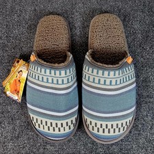NWT Feelgoodz Handmade Sherpa Slippers Mens 8-9 Blue Cozy Artisan Woven Mule