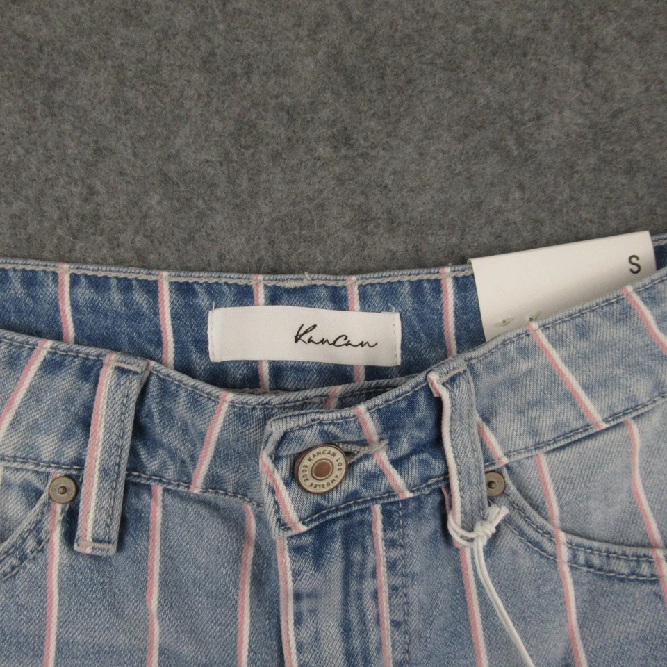 Pantalones cortos de mezclilla para mujer KanCan talla S azul rosa a rayas tiro alto Foto 2 de 4