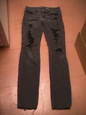 vtg y2k AMERICAN EAGLE OUTFITTERS black faded ripped SKINNY JEANS stretch sz 2