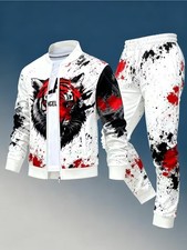 Bomber Jacket and Pants Set Men's Fashion Street Style Trendy Casual Wear with 3