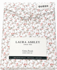 Queen Sheet Set Crisp Cool Cotton Percale Laura Ashley Sweet Success Peach Coral