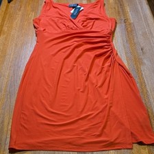 NWT Lauren Ralph Lauren Women 12 Bold Tesoro Orange Sleeveless V-Neck Midi Dress