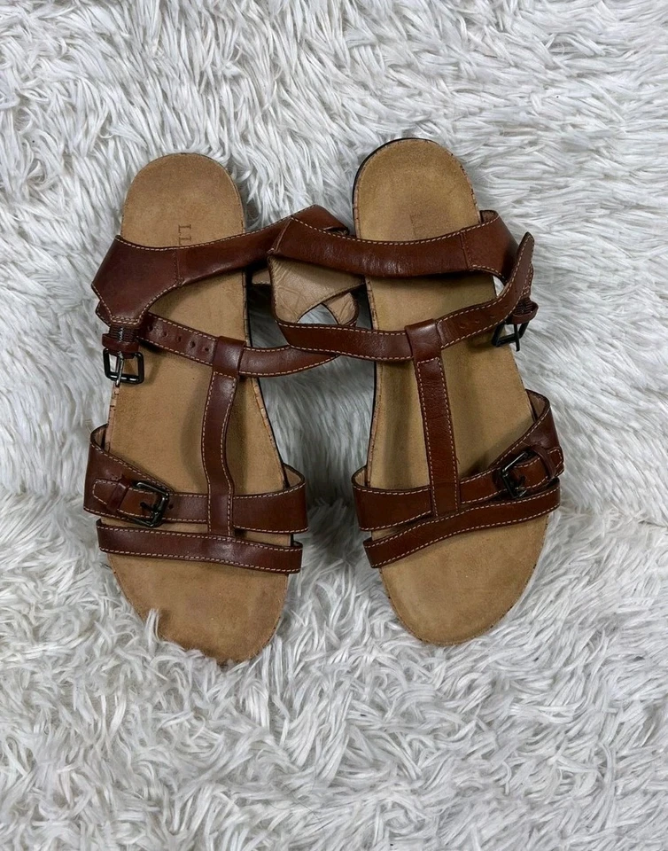 LL Bean Sandals Leather Women's Size 8M Brown Adjustable Strap Buckle Comfort - Image 2 of 4