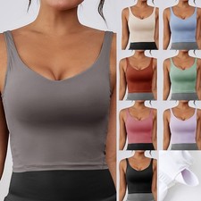 UK Womens Padded Bra Seamless Wireless Yoga Fitness Sports Crop Tops Tank Vest