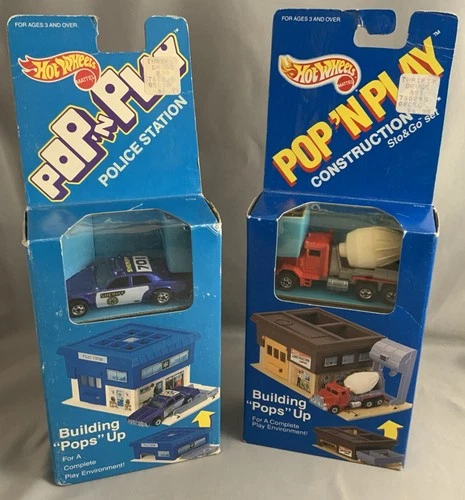 Vintage Hot Wheels Pop ‘N Play Police & Construction Playset - Sealed / Lot Of 2