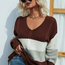 Color Block V-Neck Dropped Shoulder Tunic Sweater