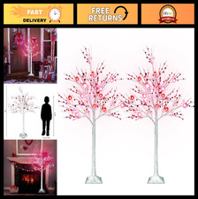 4FT Valentine's Day Lighted Tree 2-Pack, Heart Ornaments, 48 LED Red Pink Lights