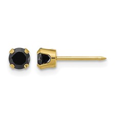 CZ Inverness 4mm Black Stud Post Piercing Earrings 4.2mm 14k Yellow Gold