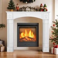 Modern Fireplace Mantel Surround White Freestanding Mantels with Anti-Tipping