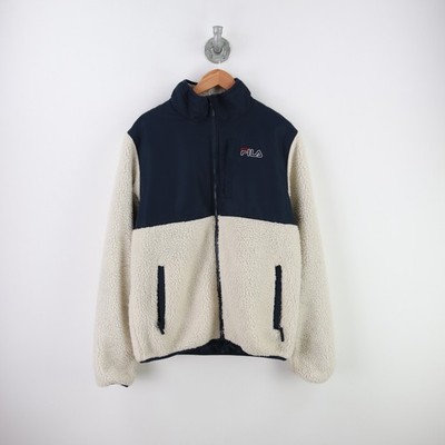 Fila Fleecejacke mit Reißverschluss Größe L Logo bestickt weiß blau