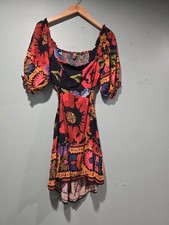 Farm Rio Sexy Cutout Floral Smocked Puff Sleeve Spanish Mini Dress Size S