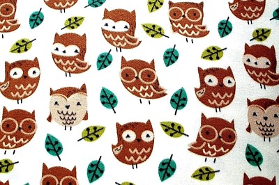 BTY*BROWN & TAN OWLS WITH DIFFERENT FACES ON LT BEIGE FLEECE FABRIC 1 YD 60X36''