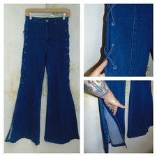 Flying Tomato Bell Bottom Flare Jeans Pants Womens Weaved Sides Pockets BOHO M