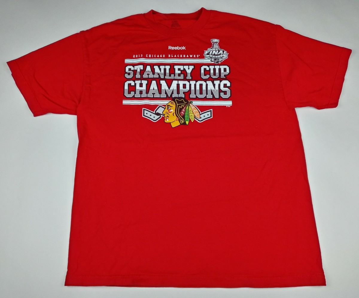 REEBOK Chicago Blackhawks T-Shirt 2013 Stanley Cup Champions NHL Men's Size  XL