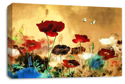 Floral Chinese Wall Art Cream Brown Red Landscape Poppies Canvas Split Picture Ebay
