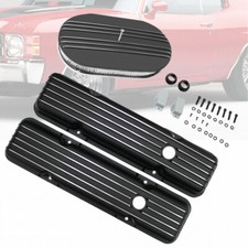 Finned Short Black Valve Covers & 15" Air Filter Fit Chevy SBC 283 350 1958-1986