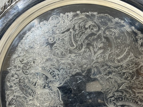 Vintage ONEIDA USA Silver Plated Ornate Design 12.25” Round Serving Tray Platter - Picture 5 of 10