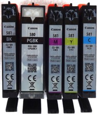 5 Original Canon-Druckerpatronen (leer) PGI-580PGBK, CLI-581C/M/Y/BK