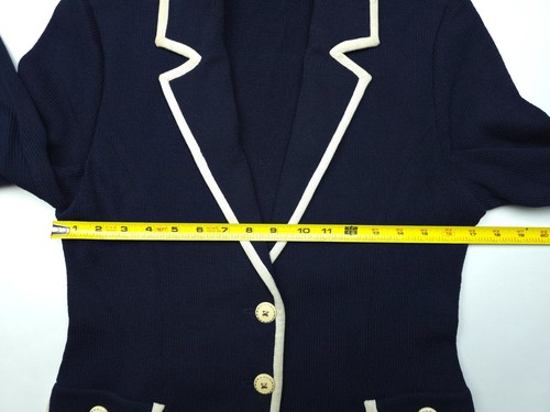 St John Womens 4 Collection Marie Gray Navy Blue White Trim Knit Jacket Blazer - Picture 4 of 15