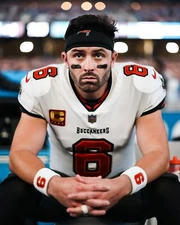 Baker Mayfield Staring from the Bench Tampa Bay Buccaneers 8x10 NFL Photo