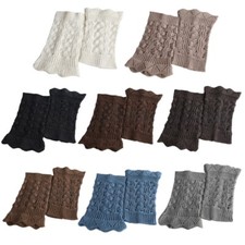 Women Winter Short Leg Warmers Hollow Out Crochet Knit Wavy Boot Cuffs