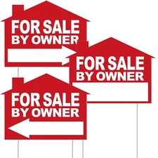 3 Pieces For Sale by Owner Yard Sign with Stakes 12 x 16 Inch Double Sided Ho...