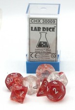 Chessex Lab Dice CHX 30009 Nebula Red/Silver Luminary Polyhedral 7-Die Set 