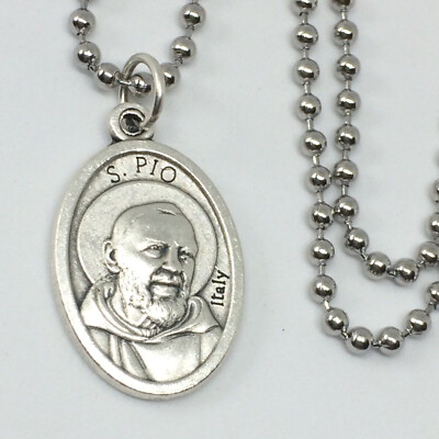 St Padre Pio Medal Italy Stainless steel ball chain USA Necklace prayer ...