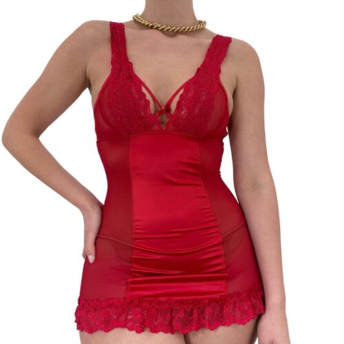 Y2k Vintage Red Lace Satin Slip Dress [S] - image 1